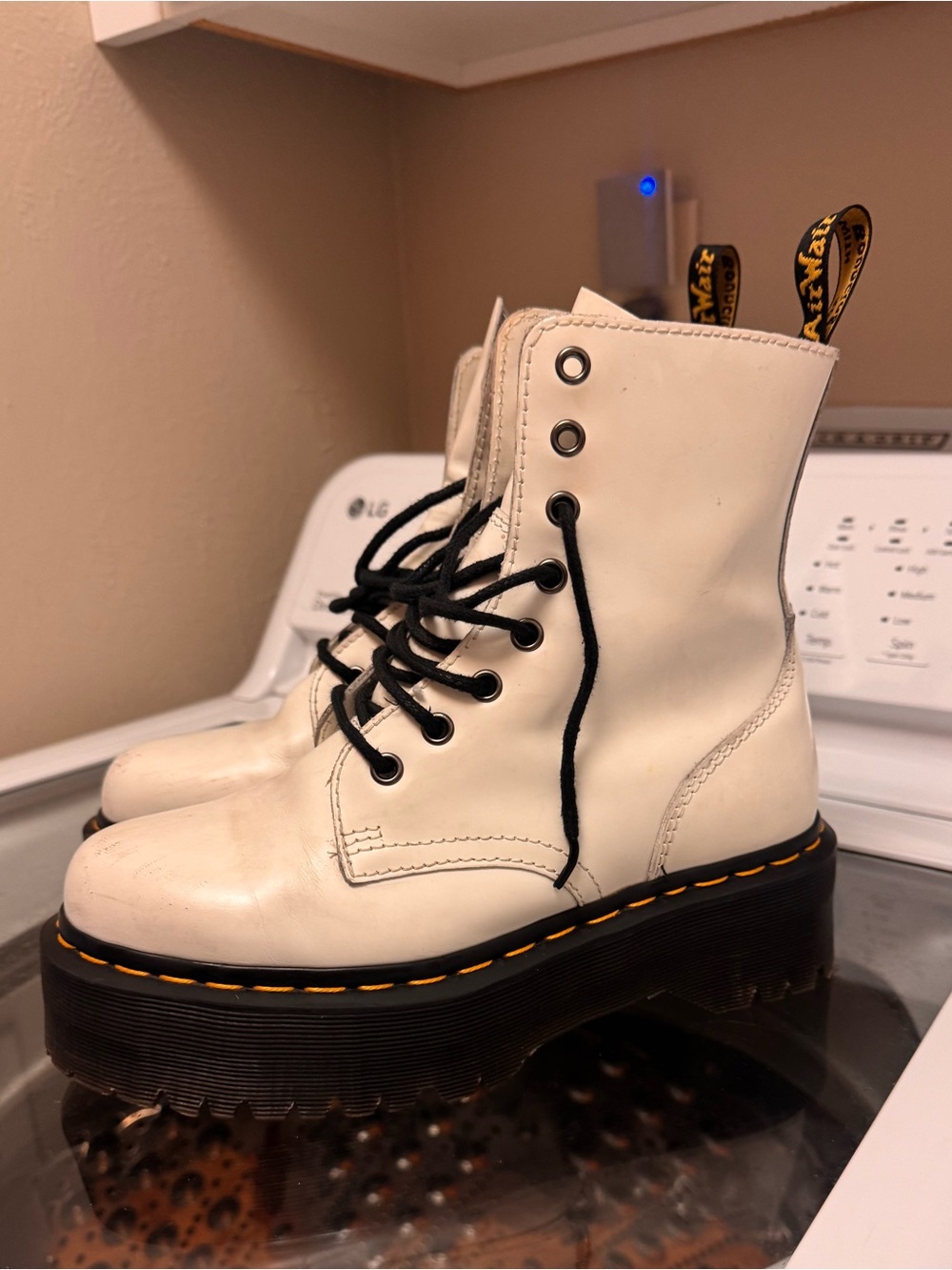Dr. Martens, Jadon White & Black Platform Boots Chunky | W7